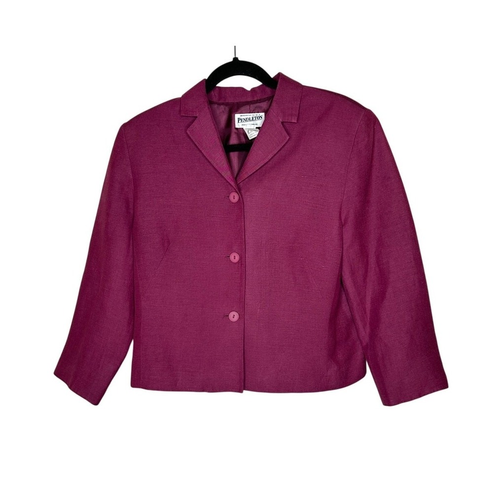 Vintage Pendleton Silk Linen Blazer Jacket Womens 10 Berry Purple Magenta Lined